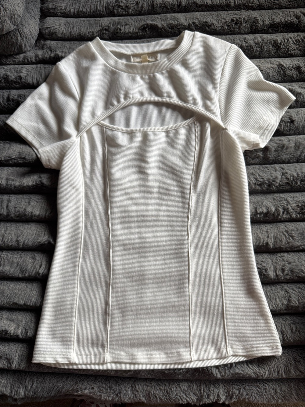 Gilded Intent White Short-Sleeve Structured Knit Top